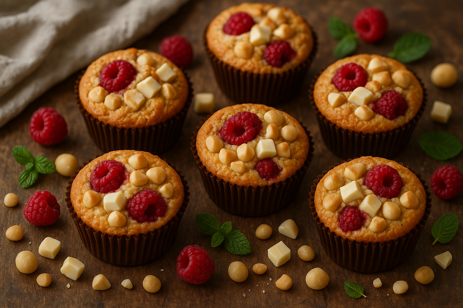 Raspberry, White Chocolate and Macadamia Muffins