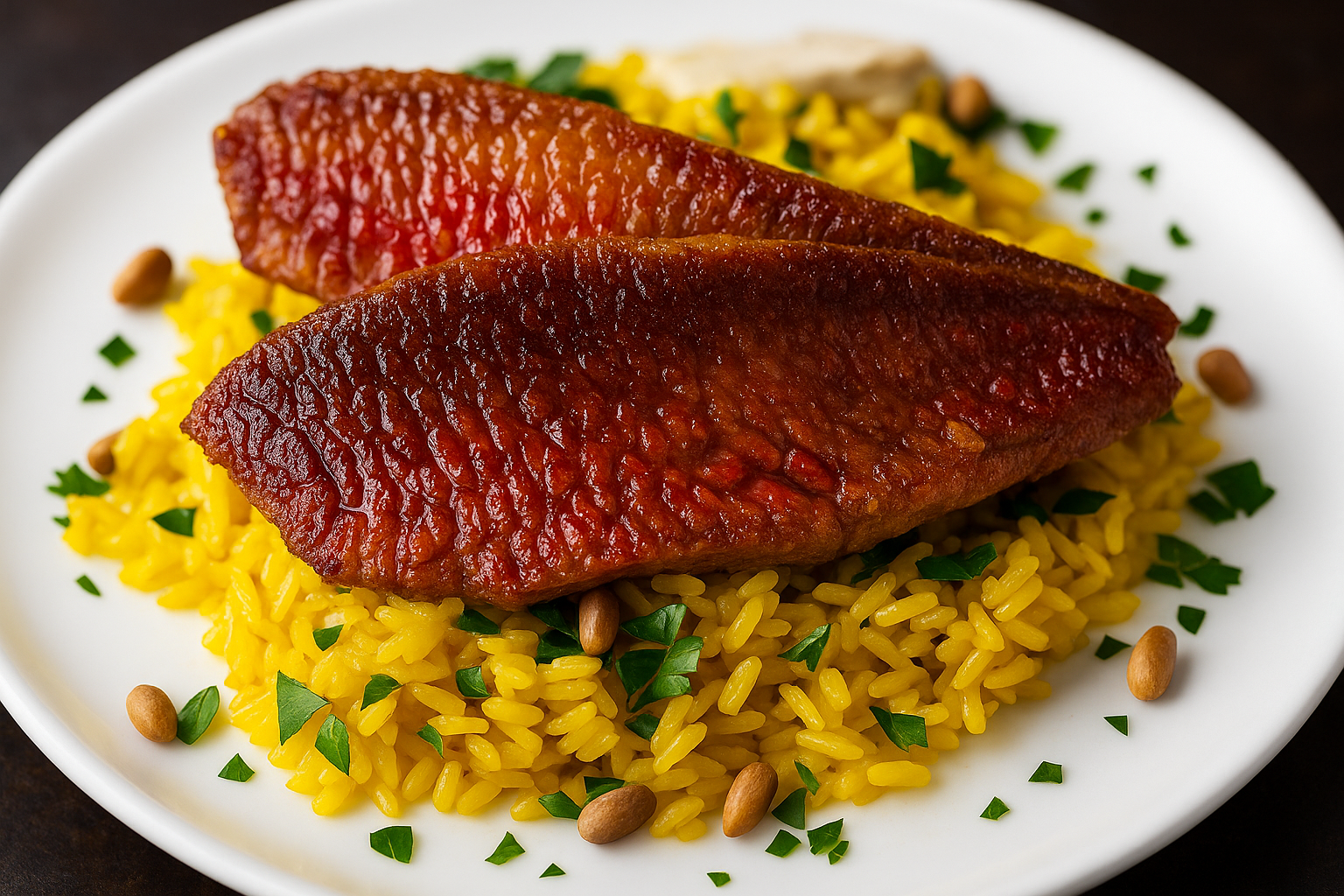 Gordon Ramsay's Pan-fried Red Mullet with Saffron Pilaf and Tarator Sauce