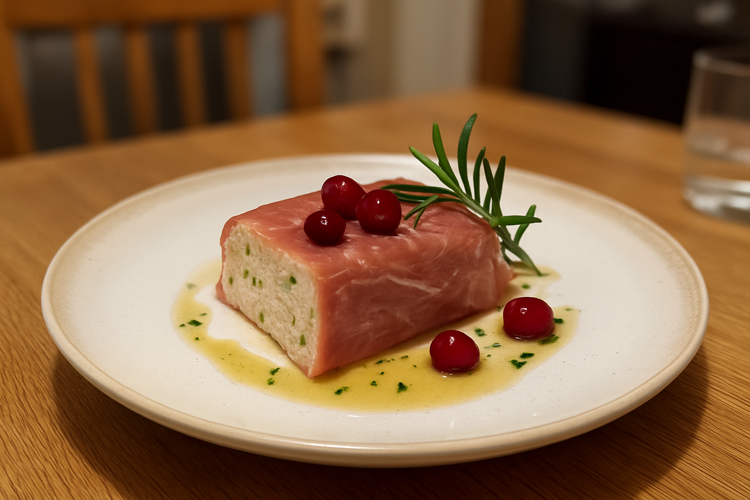 Terrine Of Spring Onion and Chicken in Parma Ham