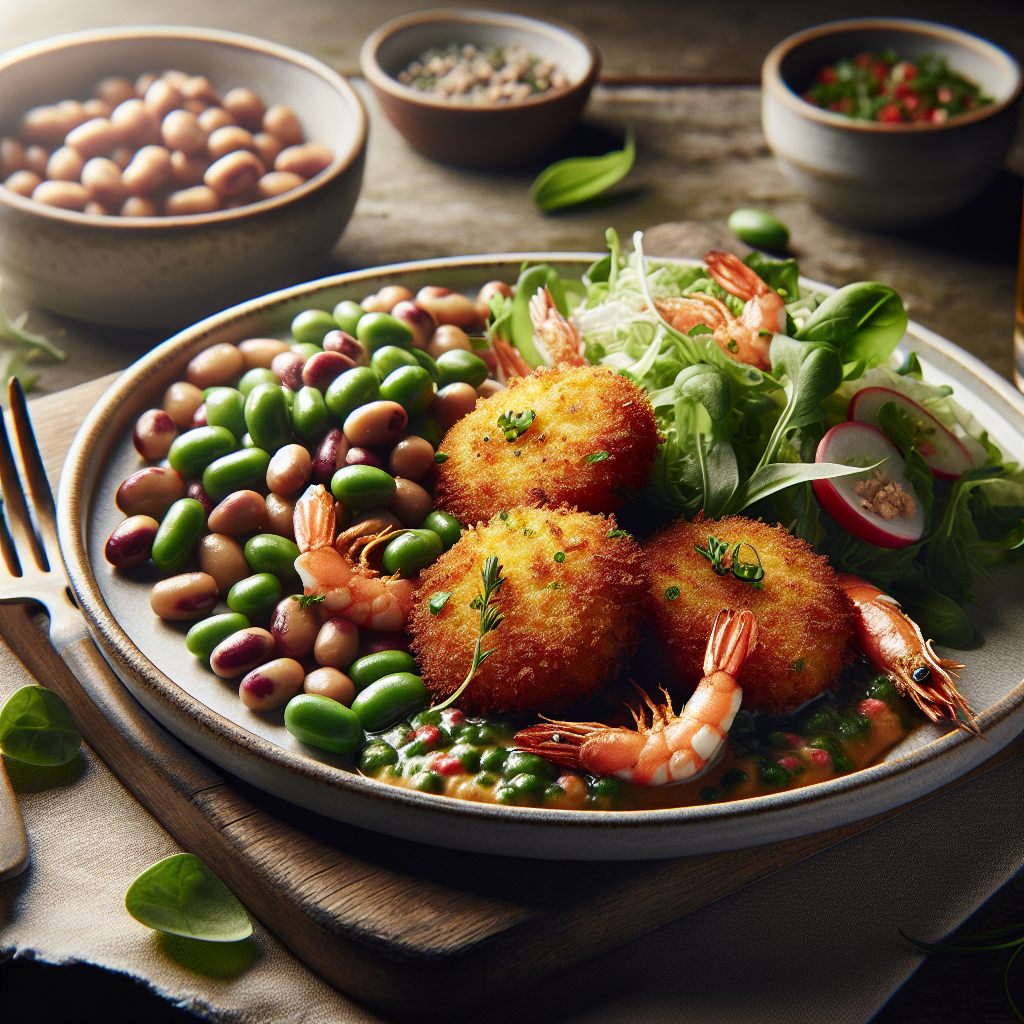 Brazilian Bean and Prawn Fritters with Herb Salad